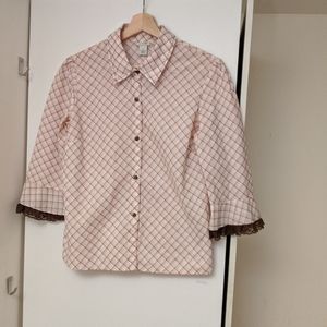 Anthropologie pink, cream and brown shirt